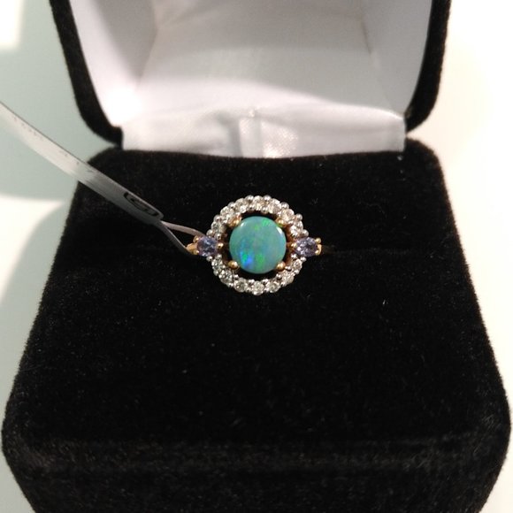 Gemporia Jewelry - Genuine Crystal Blue Opal 10K Gold Ring